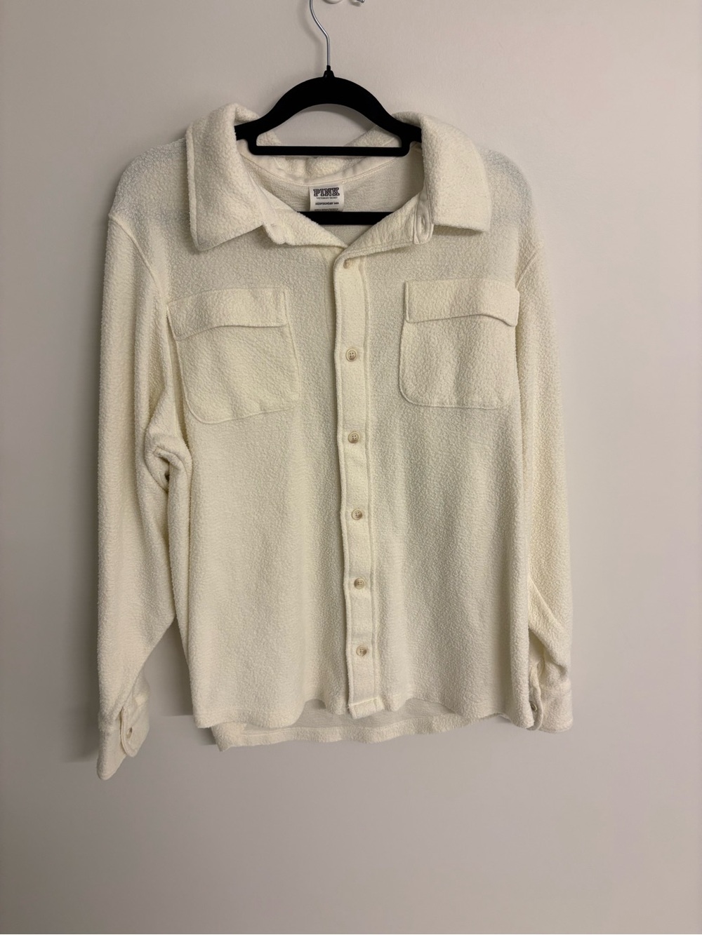 PINK Victoria's Secret Cream Lightweight Sherpa Shirt Jacket